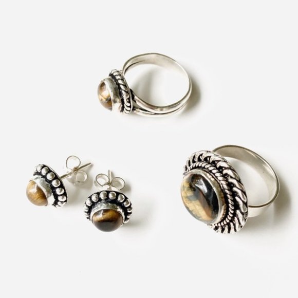 Tigers Eye Gemstone Ring Silver Size 6 - Picture 12 of 13